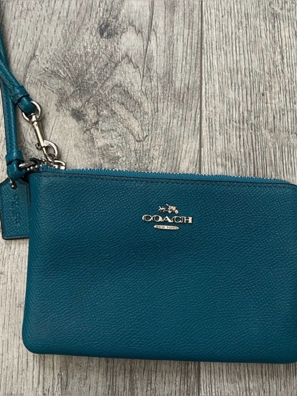 Coach Teal Pebbled Leather Wristlet NWOT